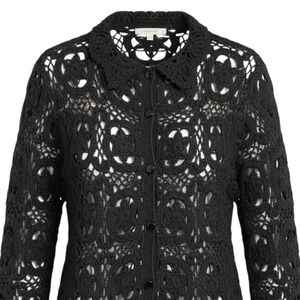 Vintage Oak Black Crochet Woven Duster Cardigan Long Boho Whimsigoth Medium